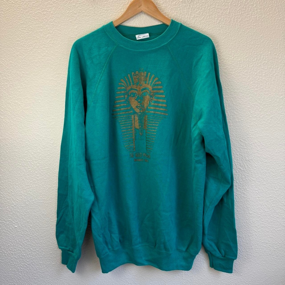 80s Hanes Sweatshirt Mens XL Green Excellent Egyptian Pharaoh Gold Graphic USA